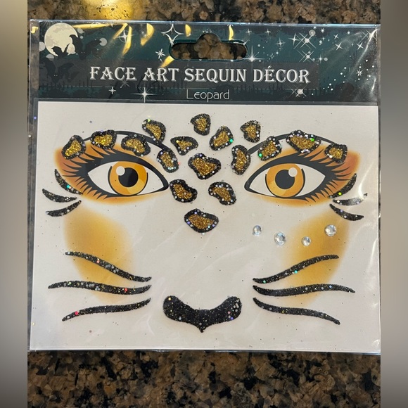 Face Art Sequin FAIRY & LEOPARD. Peel off and stick on.  NWT Halloween - Picture 2 of 6